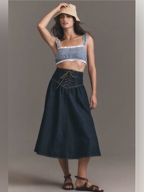 ✨Pilcro (NWOT) Lace-Up Drop-Waist Denim Midi Skirt Size 6✨